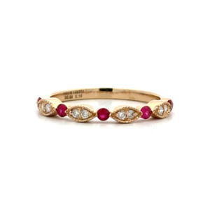 14K Gold Alternating .16tw Ruby and Double .09tw Diamonds in a Marquise Setting Infinity Band Ring Size 6.5