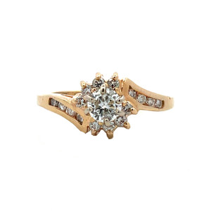 14K Yellow Gold App .30ct Round Diamond with Bypass Halo Channel Set Band Engagement Ring Size 6.75