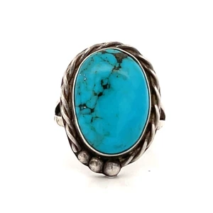 Sterling Silver Turquoise South Western Vintage Navajo Style Fashion Ring Size 6.5