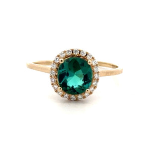 14K Gold 1.14ct Tourmaline Circle with .12tw Diamond Halo Ring Size 7