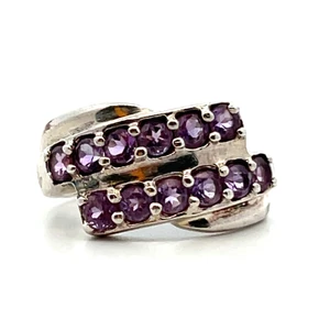 Sterling Silver Amethyst Round Cut By Pass Ring Size 6
