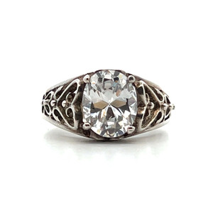 Avon Sterling Silver CZ Oval Cut Vintage Inspired Art Deco Fashion Ring Size 7.5