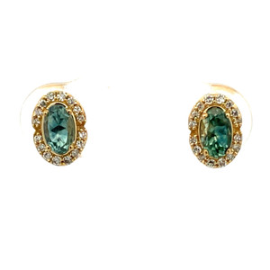 10K Yellow Gold Oval Montana Sapphire and Diamond Stud Earrings