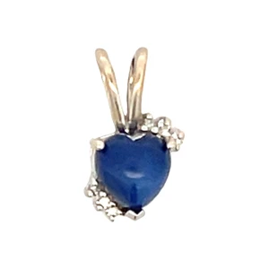 14K White Gold Lapis Lazuli Heart with Diamond Bezel Accents V-Shaped Bail Pendant