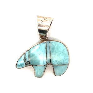 Sterling Silver Larimar Inlay South Western Style Pendent