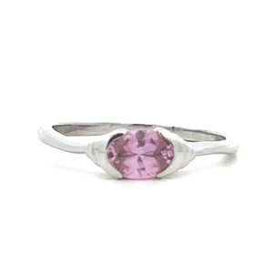 Sterling Silver Pink Topaz Oval Cut Semi Bezel Set Solitaire Fashion Ring Size 10