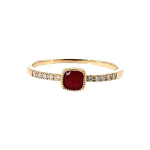14K Gold .35tw Ruby Square with Cascading .09tw Diamond Bezels Ring Size 7