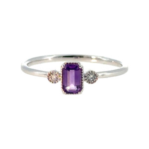10K White Gold Amethyst Rectangle with Bilateral Diamond Bezels Ring Size 7