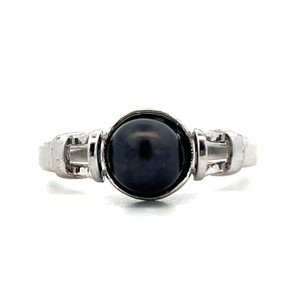 Sterling Silver Dyed Pearl Cabochon Solitaire Modernist Fashion Ring Size 7