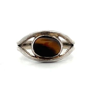 Sterling Silver Tigers Eye Cabochon Vintage Navajo Style Fashion Ring Size 7.5