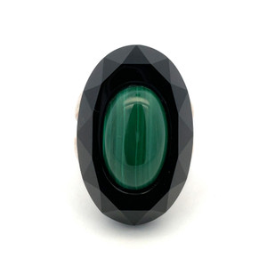 Sterling Silver Cabacon Malachite with a Black Onyx Frame and Split Shank Band Ring Size 6