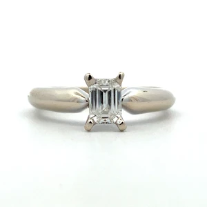 14K White Gold App .30ct Emerald Cut Solitaire Diamond Engagement Ring Size 5.75