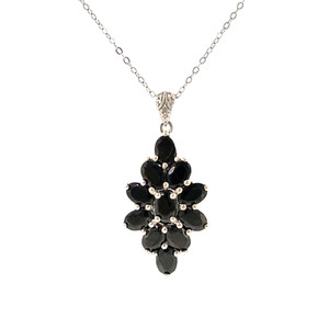 Sterling Silver Sapphire Eleven Stone Oval Cut Cluster Necklace