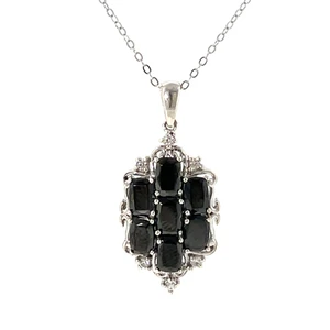 Sterling Silver Sapphire Seven Stone Oval Cut Cluster With CZ Accents Necklace
