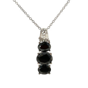 Sterling Silver Sapphire Three Stone Oval Cut Vertical Necklace