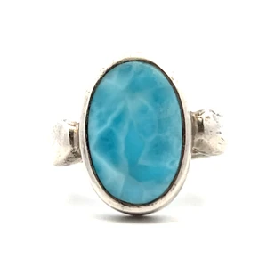 Sterling Silver Larimar Round Cut Cabochon Modernist Statement Ring Size 8