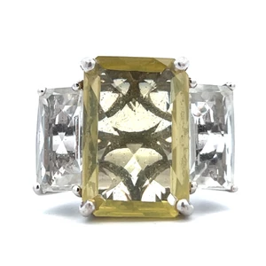 Sterling Silver Yellow CZ Emerald Cut With White CZ Accents Fashion Ring Size 11