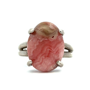 Sterling Silver Pink Agate Round Cut Modernist Fashion Ring Size 8