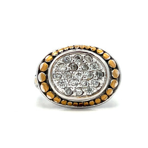 Sterling Silver Two Toned CZ Round Cut Cluster Statement Ring Size 8