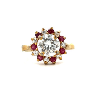 Sterling Silver CZ Round Cut With A Ruby And CZ Halo Fashion Ring Size 8