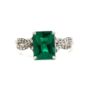 Sterling Silver Green CZ Emerald Cut With White CZ Accents Fashion Ring Size 7.5