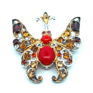 Sterling Silver Multi Gemstones Vintage Inspired Butterfly Pendent Brooch