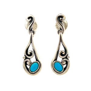 Sterling Silver Turquoise Oval Cut Cabochon Vintage Inspired Earrings