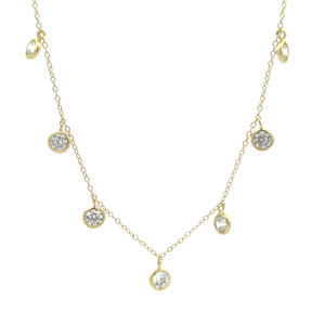 Sterling Silver Gold Tone CZ Bezel Set Fifteen Stone Dangle Necklace