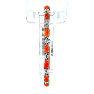 Sterling Silver Fire Opal Oval Cut Tennis Bracelet