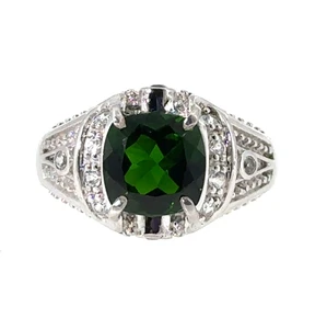 Vintage Sterling Silver Simulated Emerald Ring Size 5.75