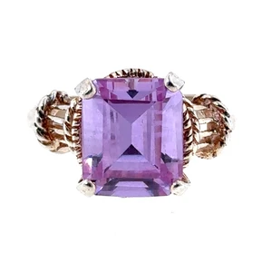 Vintage Sterling Silver Emerald Cut Amethyst Cocktail Ring Size 8