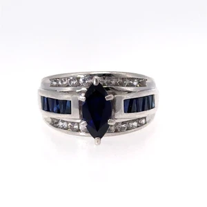 Sterling Silver Marquise Created Sapphire Ring Size 6.75