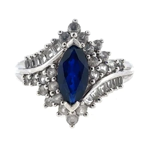Sterling Silver Marquise Created Sapphire CZ Cluster Ring Size 7