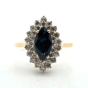 18K Yellow Gold 1.21ct Marquise Sapphire .64cttw Diamond Double Halo Engagement Ring Size 5.25