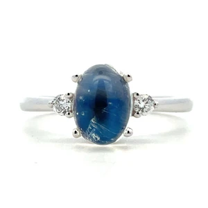 14K White Gold 1.68ct Cabochon Moonstone .08ct Diamond Accented Fashion Ring Size 6.5