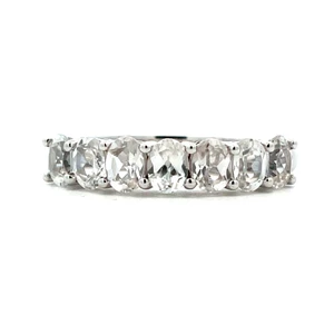 18K White Gold 1.56cttw Zircon 7 Stone Row Anniversary Birthstone Band Ring Size 7