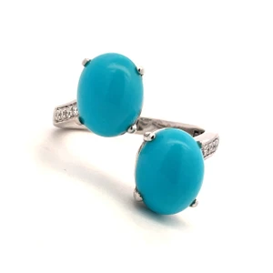 18K White Gold 4.81cttw Cabochon Turquoise .10cttw Diamond Accented Open Band Fashion Ring Size 7.5
