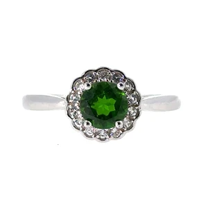 Sterling Silver Oval Cut Chrome Diopside Halo Ring Size 8