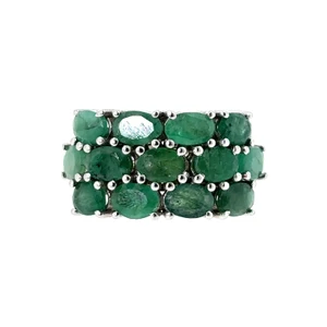 Sterling Silver Oval Cut Emerald Wide Cluster Band Ring Size 6