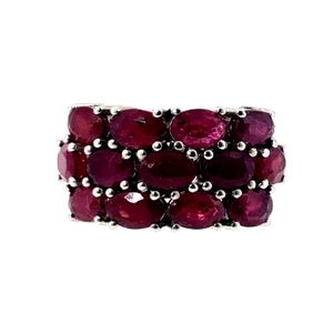 Sterling Silver Oval Cut Ruby Wide Cluster Band Ring Size 6