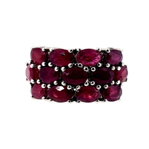 Sterling Silver Oval Cut Ruby Wide Cluster Band Ring Size 10