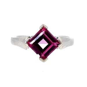 Sterling Silver Square Step Cut Pink Topaz Ring Size 8.75