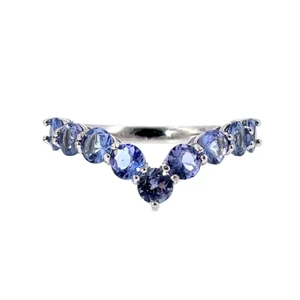 Sterling Silver Round Cut Tanzanite Chevron Ring Size 9