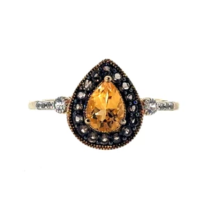 Sterling Silver Gold Tone Teardrop Cut Citrine Halo Ring Size 8.5