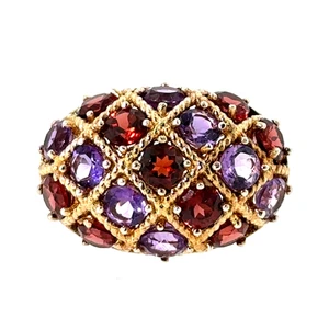 Stauer Sterling Silver Gold Tone Garnet & Amethyst Lattice Dome Ring Size 7