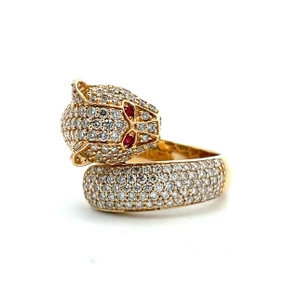 14K Yellow Gold 1.75cttw Diamond .05cttw Ruby Eye Wild Cat Wrap Ring Size 6.75
