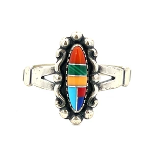 Sterling Silver Multi-stone Inlay Fashion Ring Size 9