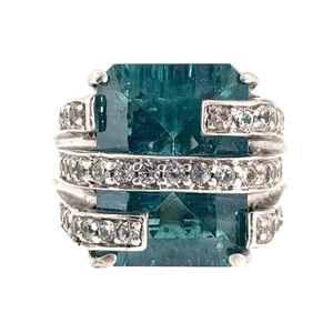 Sterling Silver Emerald Cut Simulated Topaz Statement Ring Size 6.75