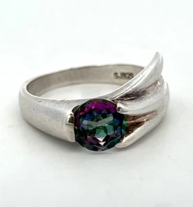 Sterling Silver Mystic Topaz Circle Overlay Band Ring Size 8