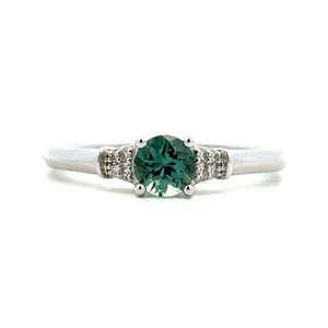 10K White Gold Round Cut Montana Green Sapphire Diamond Accented Fashion Ring Size 6.75